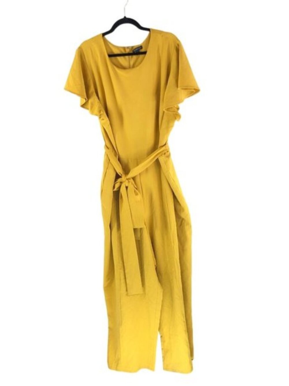 Lane Bryant Jumpsuit Wide Leg Belted Pockets Flutter Sleeve Yellow 28